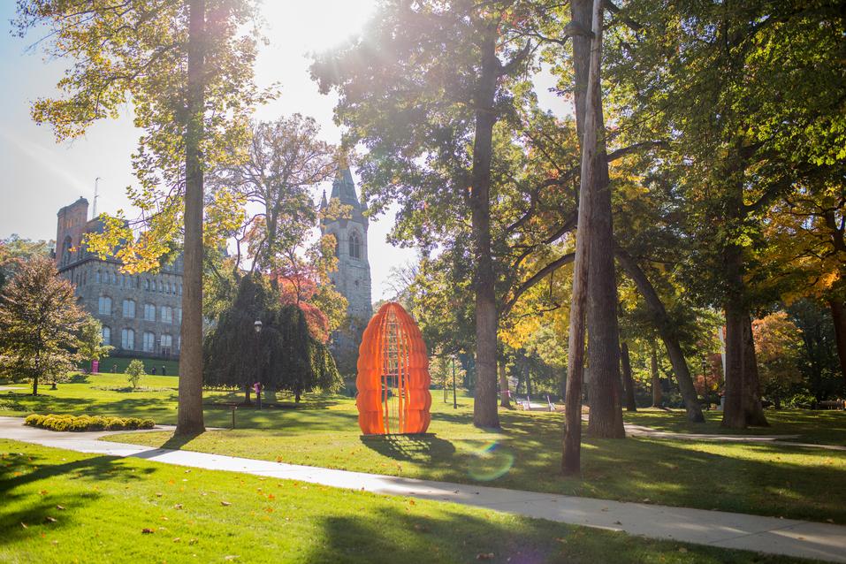 On Lehigh's campus sits an orange aluminum statue called The Temple 