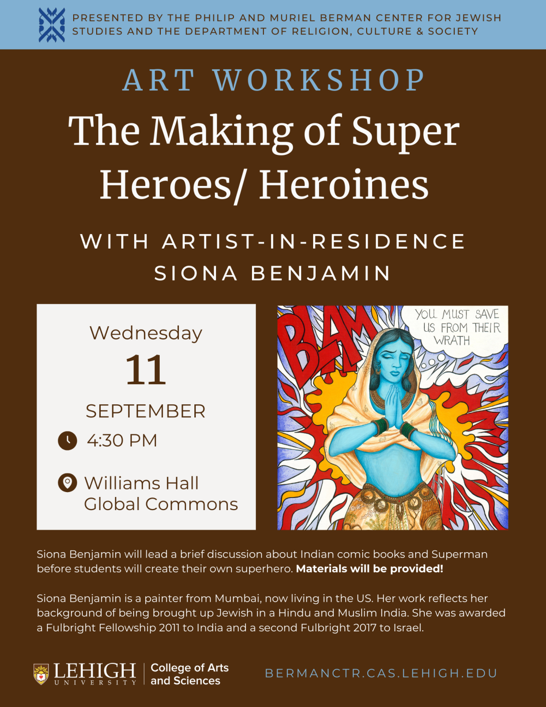 Siona Benjamin Superheroes workshop flyer